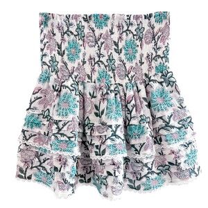 NWOT BELL Y2K XS PLEATED SMOCKED RUFFLED MINI SKIRT TURQUOISE PURPLE FLORAL